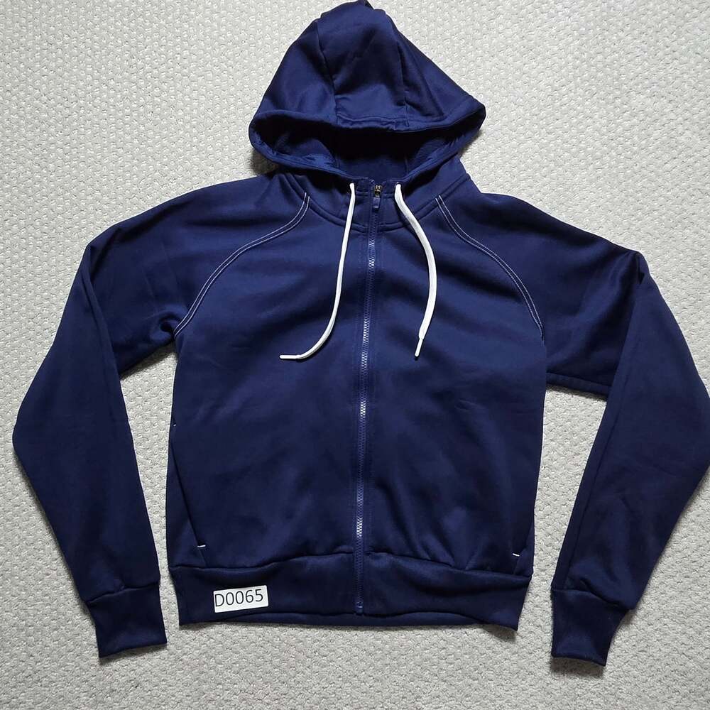 Adidas Navy Blue Full Zip Hoodie with White Drawstrings and Sleeve Logo